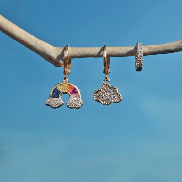 Earrings Rainbow Cloud Hoop Trio Earrings 18k Gold Plated Luxury Jewelry - Picture 2 of 10